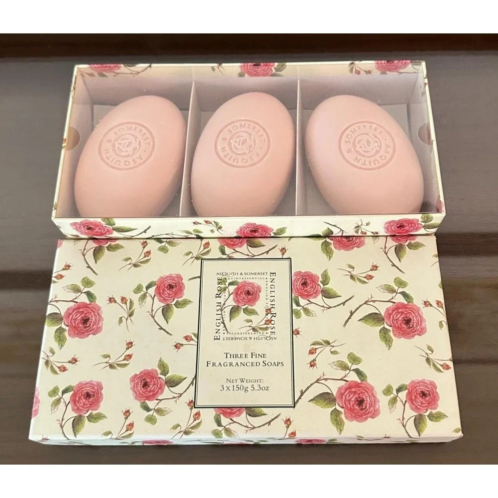 Vintage Boxed 3 Asquith & Somerset English Rose Soap Bars‎ 5.3oz each